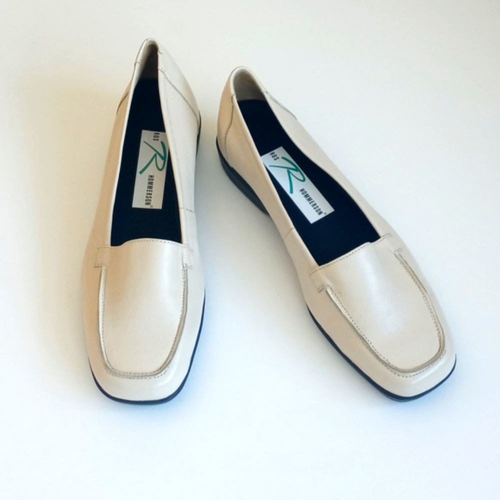 Ros Hommerson Cream Leather Slip-On Loafers
